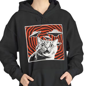 Weird Cat Hoodie, Funny Space Themed Clothing