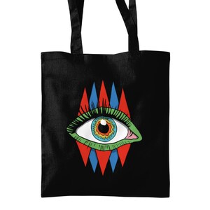 Third Eye Tote Bag, Spiritual Tribal Bag, Mystical Gifts, Festival Totes, Reusable Cotton Bag, Trippy Art, Psytrance Rave Accessories