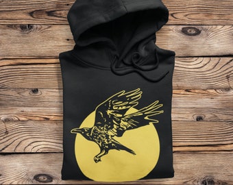 Flying Raven Hoodie, Witchy Goth Gift for Crow Lover