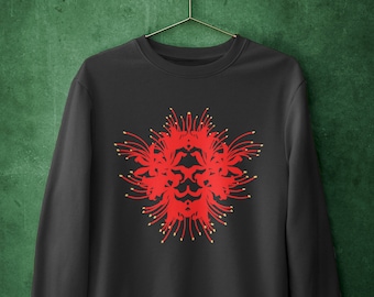 Red Spider Lily Sweatshirt, Botanical Flower Crewneck, Japanese Floral Goth Sweater
