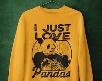 Cute Panda Sweater, Panda Gifts, I Just Love Pandas, Panda Lovers Gift, BW Animal Print Sweater for Girls, Wildlife Art, Panda Sweatshirt