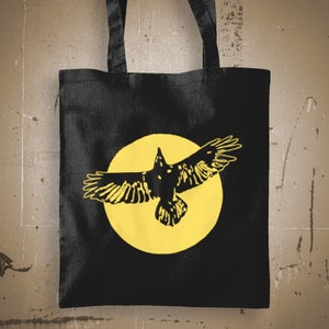 Flying Raven Whimsigoth Tote Bag, Goth Accessories, Witchy Gifts, Moon and Crow Reusable Book Bag, Witchcore Gifts for Halloween