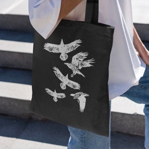 Raven Goth Tote Bag Aesthetic, Gothic Gifts, Pastel Goth Bag, Witchy Gifts for Crow Lovers, Birds Tote Bag, Festival Accessories
