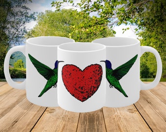 Hummingbirds Mug, Birdwatching Gift for Bird Lovers, Cute Bird Mug for Girlfriend, Hummingbird Art, Wildlife Print on Coffee Mug