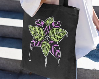 Tropical Leaves Tote Bag Aesthetic, Neon Art Print, Festival Gifts for Women, Tropical Leaf Tote, Trippy Artwork, Psychedelic Rave Tote Bag