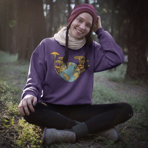Mushrooms and Earth Botanical Sweatshirt, Goblincore Clothing, Trippy Gifts for Mushroom Lovers, Alternative Sweater, Fairy Grunge Clothes