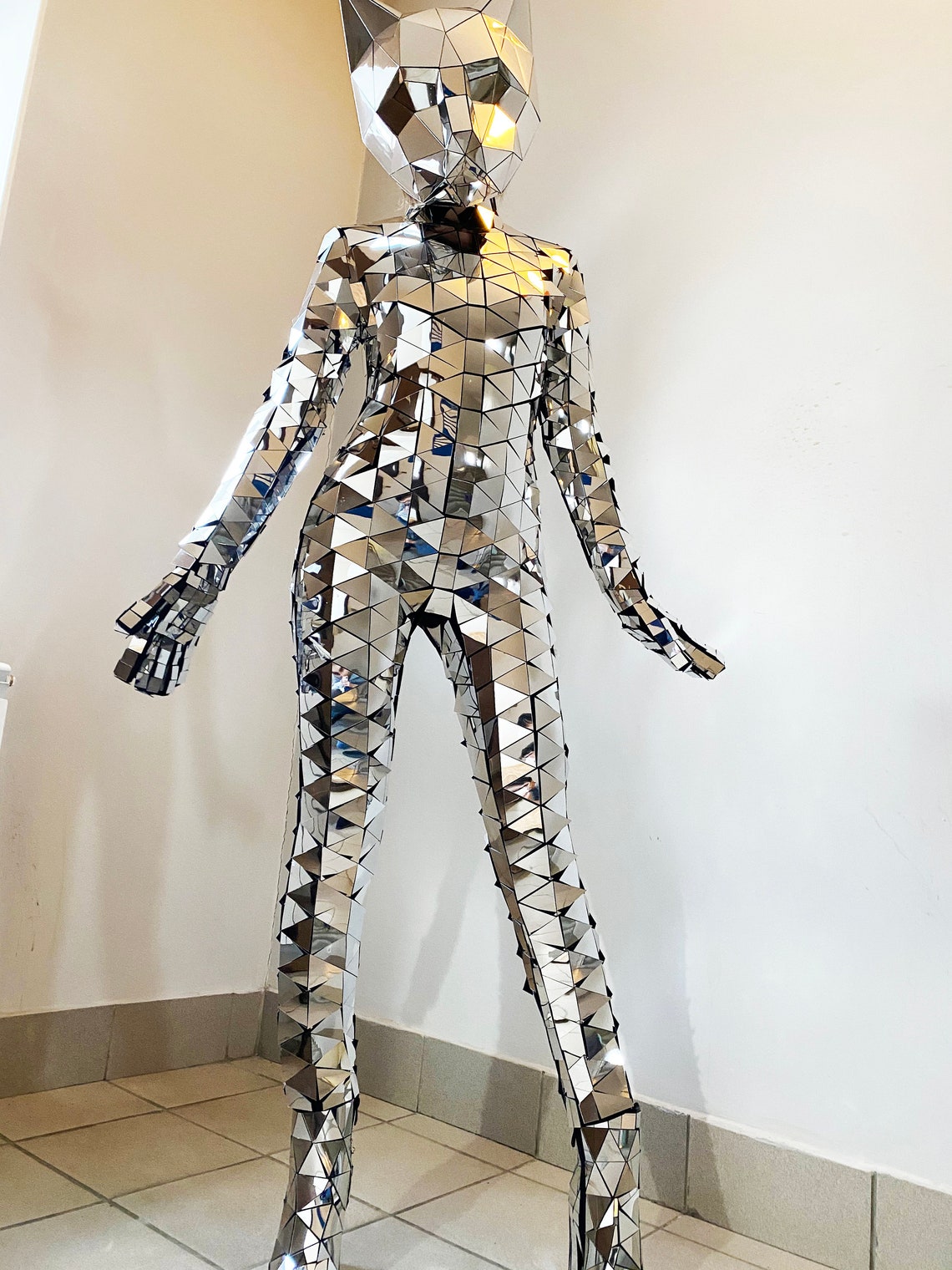 Silver mirrored jumpsuit Performance Suit Broken glass Etsy