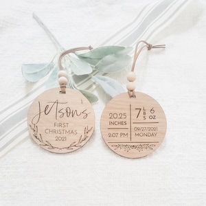 Christmas Ornament, Personalized Ornament, Engraved Ornament, Acrylic Ornament, Wood Ornament, Baby's First Christmas Ornament, Birth Stats