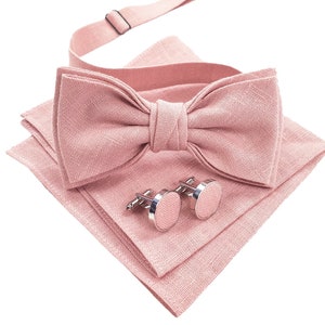 Blush Pink Bow Tie / Blush Pink Cufflinks / Blush Pink Pocket Square / Blush Pink Suspenders / Linen BowTie Set / Blush Pink Braces