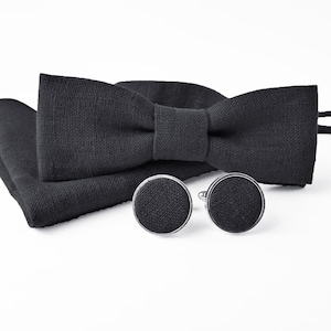 Dark Grey Slim Linen Bow Tie /Dark Gray Slim Linen Bowtie / Dark Grey Linen Pocket Square / Gray Linen NeckTie / Dark Grey Linen BowTie