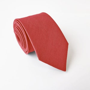 Coral Skinny Tie / Coral Skinny Neck Tie / Wedding Tie / Linen Necktie / Coral Cufflinks / Coral Linen Tie / Coral Linen Suspenders