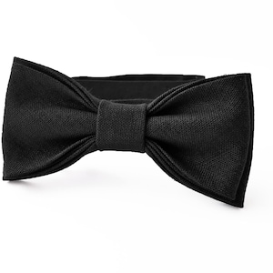 Black Color Linen Bow Tie / Groomsmen Bow Tie / Black Bow Tie And Suspenders / Black Groomsmen Style / Wedding Cufflinks / Wedding Necktie