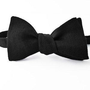 Black Self Tie Bow Tie / Black Self-Tie Bowtie / Black Self Tie Bow Ties / Groomsmen Self Tie Bow Tie / Black Linen Suspenders