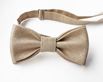 Beige Linen Bow Tie / Beige Suspenders / Beige Pocket Square / Beige Cufflinks / Linen Bow Tie / Linen Suspenders / Linen Pocket square