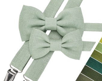 Light Sage Green Child Bow Tie, Light Sage Green Child Suspenders, Toddler Bow tie and Braces, Child Pre-tied Tie, Youth Pre-tied Necktie