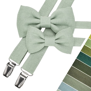 Light Sage Green Child Bow Tie, Light Sage Green Child Suspenders, Toddler Bow tie and Braces, Child Pre-tied Tie, Youth Pre-tied Necktie