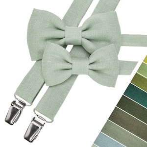 Light Sage Green Child Bow Tie, Light Sage Green Child Suspenders, Toddler Bow tie and Braces, Child Pre-tied Tie, Youth Pre-tied Necktie