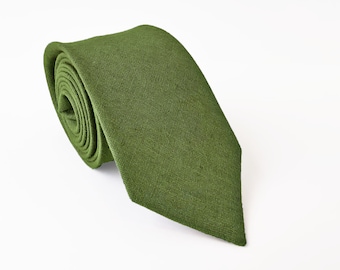 Olivgrön vanlig slips / Olivgrön slips / Olivgrön linneslips / Olivgröna linnemanschettknappar / Olivgrön vanlig slips