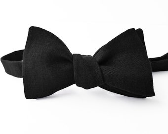 Black Self Tie Bow Tie / Black Self-Tie Bowtie / Black Self Tie Bow Ties / Groomsmen Self Tie Bow Tie / Black Linen Suspenders