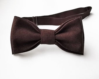 Brown Linen Bow Tie / Brown Suspenders / Brown Pocket Square / Brown Cufflinks / Brown Linen Accessories / Brown Linen Bow Tie For Men