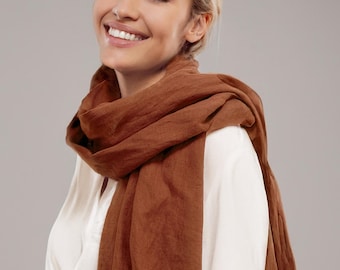 Burnt Orange Linen Scarf/ Unisex Scarf/ Stylish Natural
