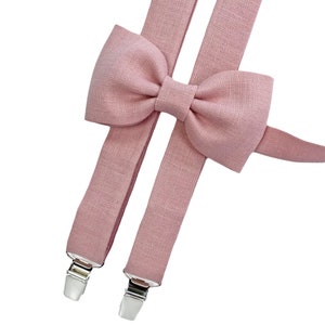 Pale pink Toddler Bow Tie / Pale pink Child Suspenders /Pale pink Linen Suspenders for Toddler / Children Bow Tie image 1