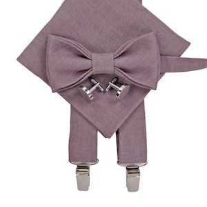 Dusty Purple Bow Tie / Dusty Purple Suspenders / Dusty Purple Pocket Square / Dusty Purple Cufflinks / Dusty Purple Men's Weddings Set