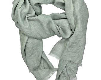 Sage Green Linen Summer Scarf/ Unisex Scarf/Soft Stylish Natural Linen Shawl/Oversize Light Scarf