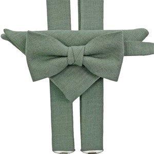 Sage Green Bow Tie / Sage Green Linen Bow Tie / Suspenders For Weddings / Sage Green Bow Tie For Groomsmen / Sage Green Cufflinks