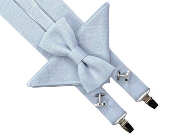 Dusty Sky Blue Bow Tie / Dusty Sky Blue Wedding Bowtie / Dusty Sky Blue Suspenders / Dusty Sky Blue Groomsmen Bow Tie