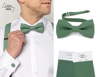 Eucalyptus Wedding Bow tie, Eucalyptus Green Suspenders, Eucalyptus Pocket Square, Eucalyptus Cufflinks, Eucalyptus Green Groom Bow tie Set