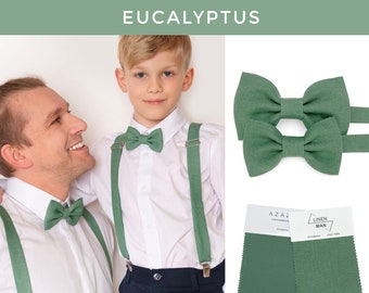 Eucalyptus Bow tie, Suspenders, Cufflinks, Pocket square, Matching color Father and Son Accessories, Dad and Child Wedding Green braces