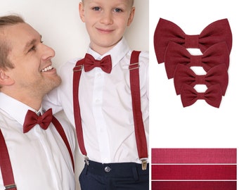 Burgundy Father and Son Bow tie, Burgundy Dad and Boy Suspenders, Burgundy Kids Bow tie, Burgundy Child Braces, Adult and Child Matching Fly