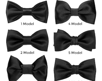 Various Styles Black Satin Bow ties, Suspenders for Wedding, Party, Birthday, Gift in matching Bow ties, Braces for Children and Adults