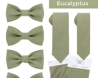 Eucalyptuskleurige herenaccessoires: verschillende soorten vlinderdassen, skinny slim regular stropdassen, eucalyptus bretels X, bretels Y met leer