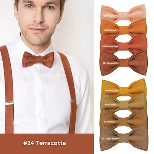 Terracotta Bow Tie / Terracotta Cufflinks / Terracotta Pocket Square / Terracotta Suspenders / Terracotta Linen BowTie/ Terracotta Braces