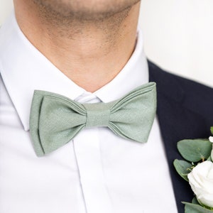Light Sage Green Wedding Bow tie Set: Bow Tie, Cufflinks, Pocket Square, Suspenders Y type, Groom Bow tie Set, Groomsmen Bow tie Se zdjęcie 1