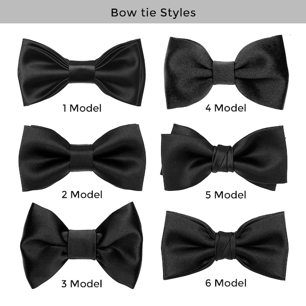 Various Styles Black Satin Bow ties, Suspenders for Wedding, Party, Birthday, Gift in matching Bow ties, Braces for Children and Adults