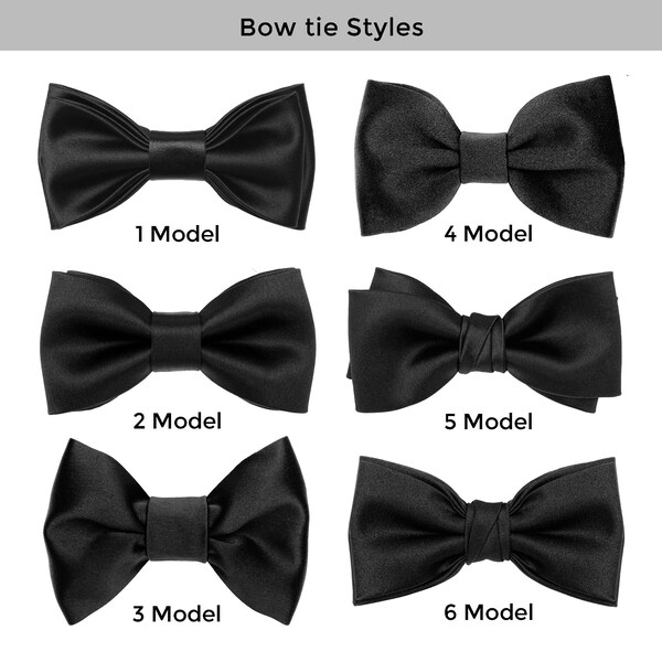 Various Styles Black Satin Bow ties, Suspenders for Wedding, Party, Birthday, Gift in matching Bow ties, Braces for Children and Adults