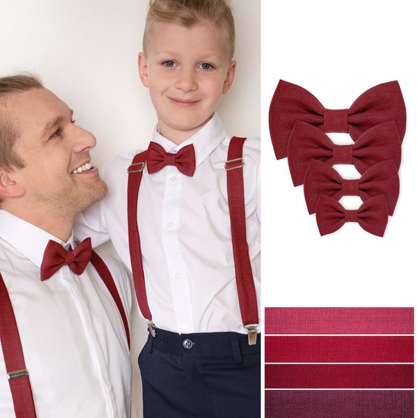 Burgundy Father and Son Bow tie, Burgundy Dad and Boy Suspenders, Burgundy Kids Bow tie, Burgundy Child Braces, Adult and Child Matching Fly