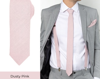 Corbata Fina Rosa Empolvado / Corbata Fina de Lino / Corbata Dina de Boda Rosa Empolvado / Corbata de Hombre / Gemelos Rosa Empolvado