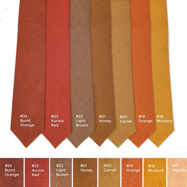 Corbatas de boda en colores naranja: Corbata naranja quemada, Corbata naranja oscuro, Corbata mostaza, Corbata terracota, Corbata óxido, Corbata cobre, Corbata delgada, Corbata delgada