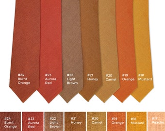 Oranje kleuren trouwstropdassen: verbrande oranje stropdas, donkeroranje stropdas, mosterdstropdas, terracotta stropdas, roeststropdas, koperen stropdas, magere stropdas, slanke stropdas