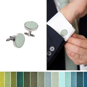 Light Sage Green Linen Cufflinks / Light Sage Green Wedding Bow Tie / Sage Green Groomsmen Cufflinks /  Bright Sage Green Bow Tie