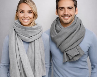 Light grey linen scarf, Light grey shawl, Large women scarf, Oversize men scarf, Natural linen scarf, Linen scarf gift, Linen shawl