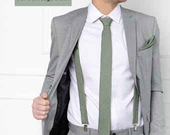 Sage Green Skinny Tie / Sage Green Skinny NeckTie / Sage Green Skinny Wedding Tie / Linen Necktie / Sage Green Cufflinks
