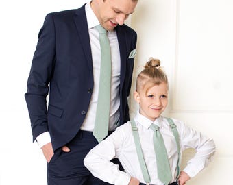 Lichtsaliegroene voorgestrikte stropdas voor kinderen, lichtsaliegroene kinderbretels, voorgestrikte stropdas en bretels voor peuters, voorgestrikte stropdas jeugd, stropdas voor volwassenen