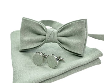 Light Sage Green Bow Tie / Light Green Bow Tie For Groomsmen / Light Green Cufflinks / Light Green Suspenders / Light Green Men&#39;s Bow Tie