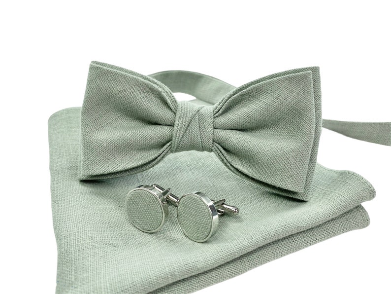 Light Sage Green Bow Tie / Light Green Bow Tie For Groomsmen / Light Green Cufflinks / Light Green Suspenders / Light Green Men's Bow Tie zdjęcie 1