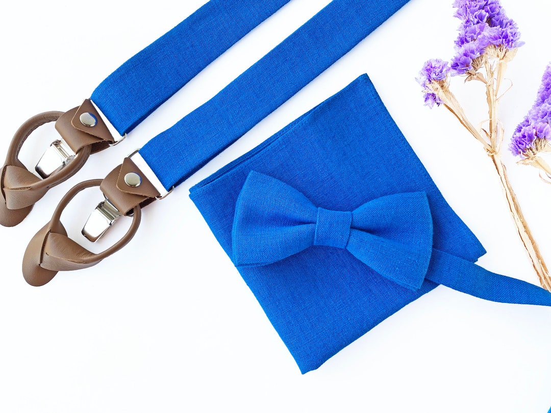 Royal Blue Suspenders With Leather Button Straps and With Clips / Gift